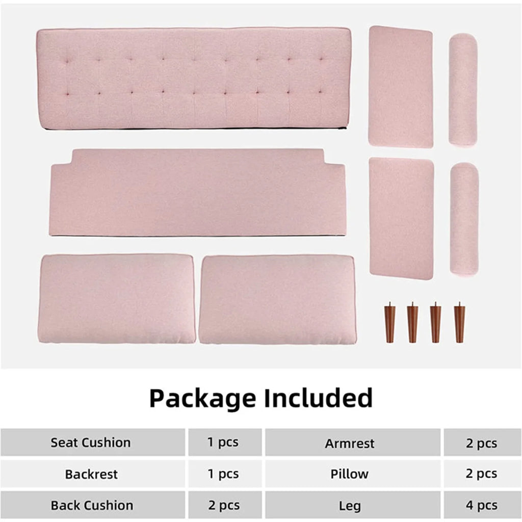 Pink Linen 2 Seater Sofa with 2 Pillows I379