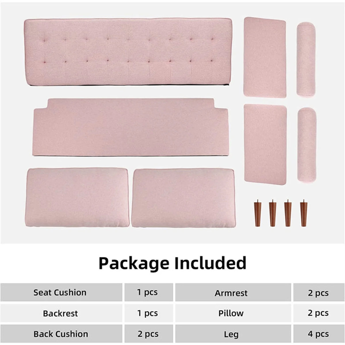 Pink Linen 2 Seater Sofa with 2 Pillows I379