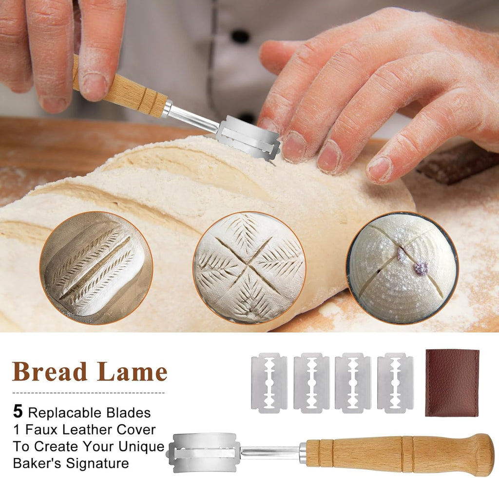 9 Inch Round & 10 Inch Oval Banneton Bread Proofing Basket with Liner, Bread Lame, Dough Scraper, Cleaning Brush M4921