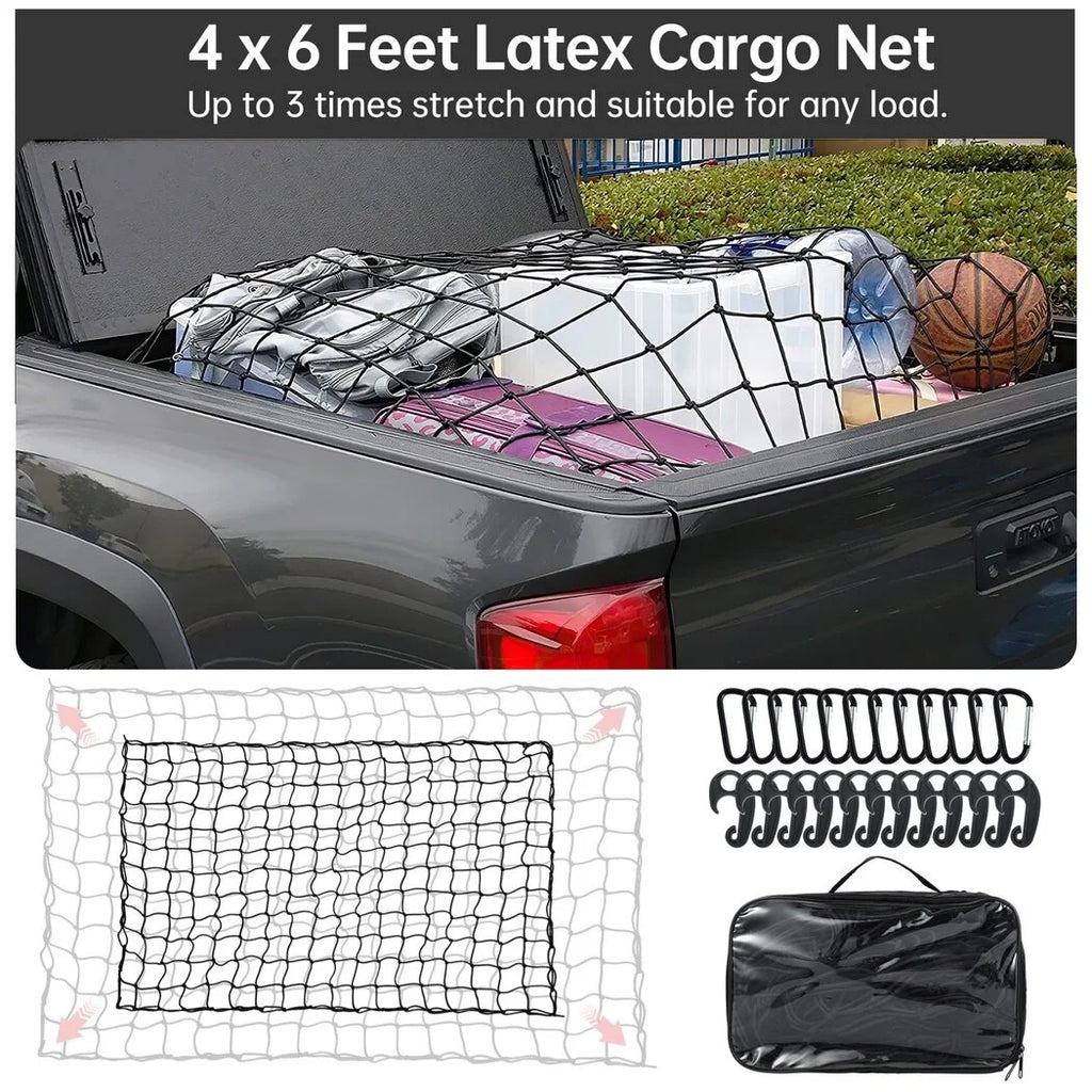 Stretchable Cargo Net with 12 Carabiners, 4 x 6 Ft Stretches to 12 x 18 Ft N1756