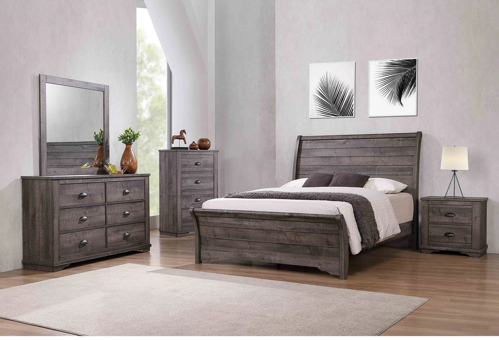 5pc Queen Size Bed Dresser Mirror Nightstand Set Wooden Furniture Gray Finish N698744