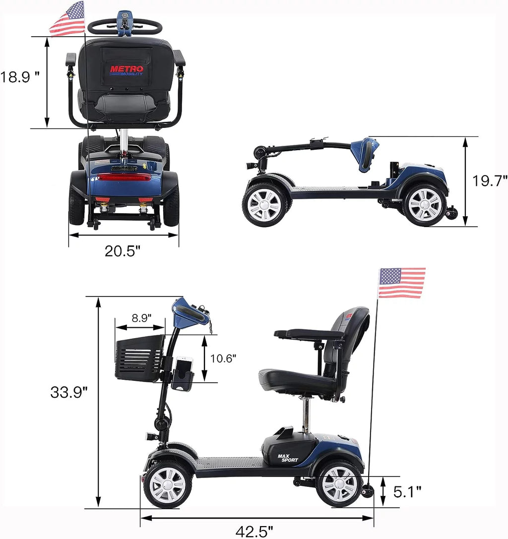 4 Wheel Collapsible Electric Mobility Scooter Purple D7204