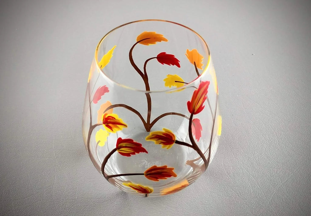 Stemless Hand Painted Wine Glass 18 Ounce W96412