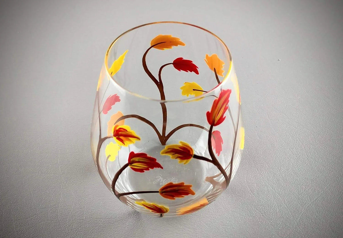 Stemless Hand Painted Wine Glass 18 Ounce W96412