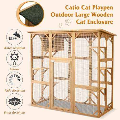 Grey Wooden Cat Enclosure with Platform F988