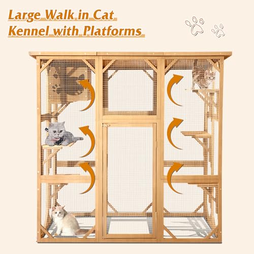 Grey Wooden Cat Enclosure with Platform F988
