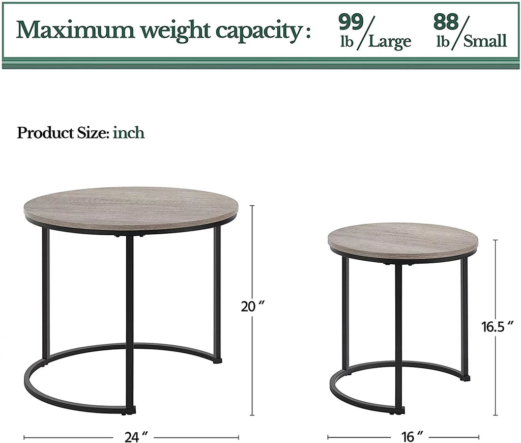 Coffee Table Set of 2 Round Wooden Metal Z5080