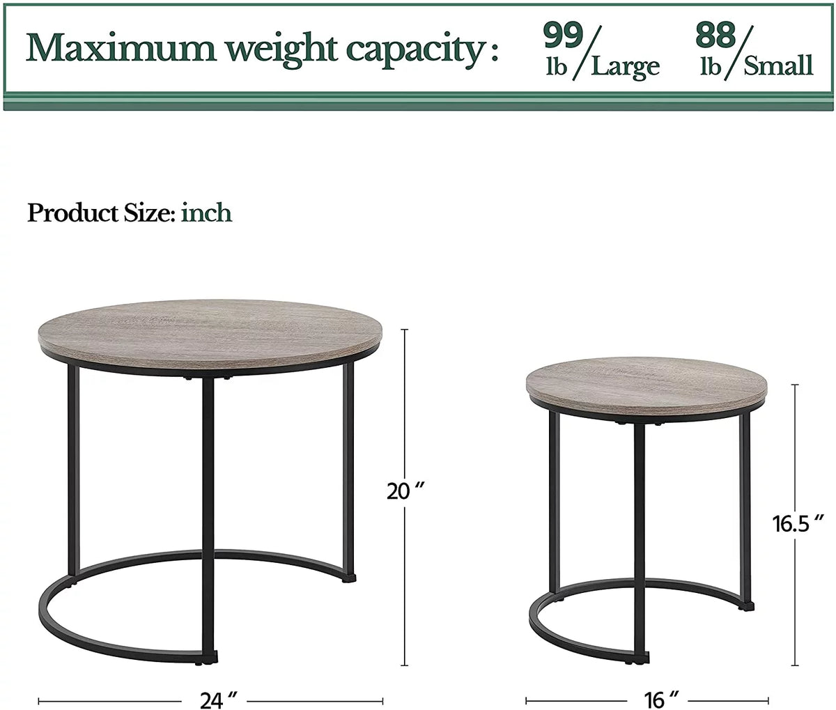 Coffee Table Set of 2 Round Wooden Metal Z5080
