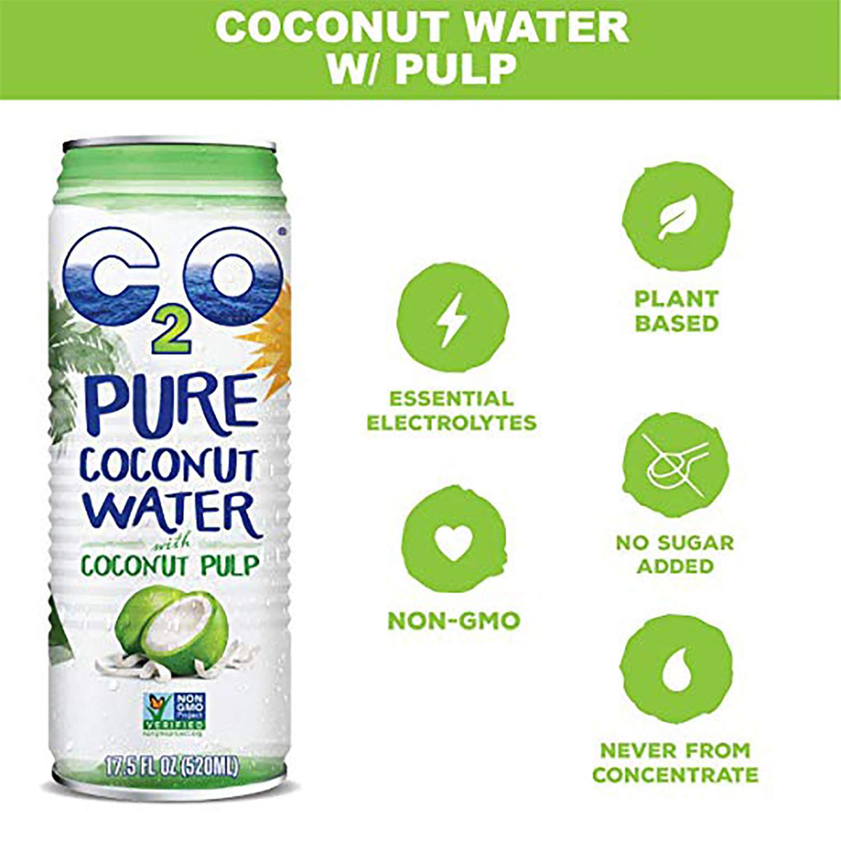 17.5 FL OZ Pack of 12 Pure Coconut Water with Pulp R1510