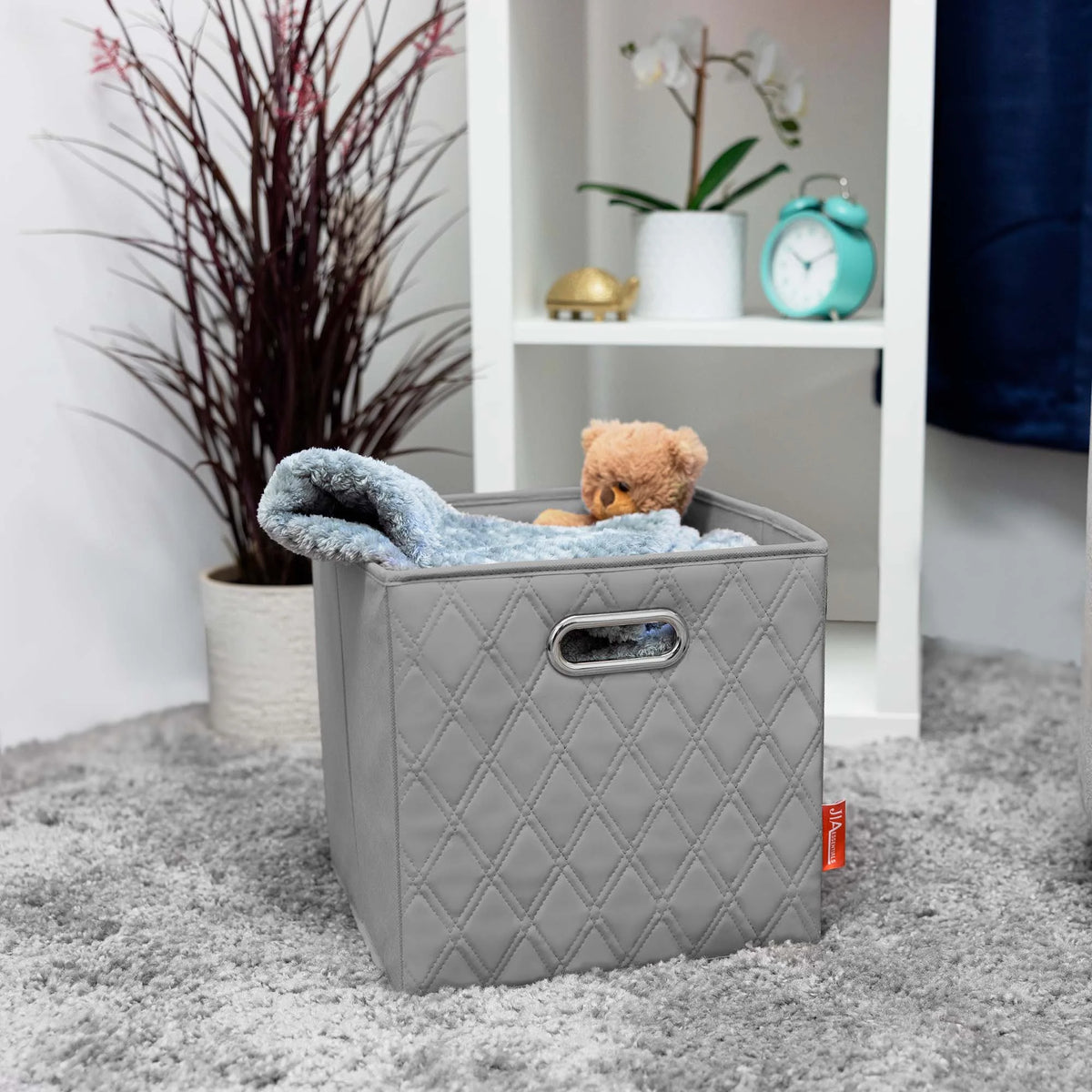 Gray Foldable Faux Leather Storage Cube Bins Set of Four D103