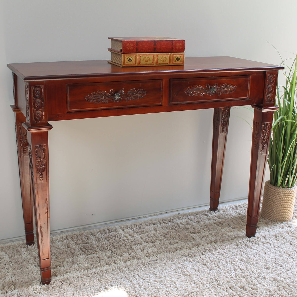 Antique White Two Drawer Rectangular Console Table W49373