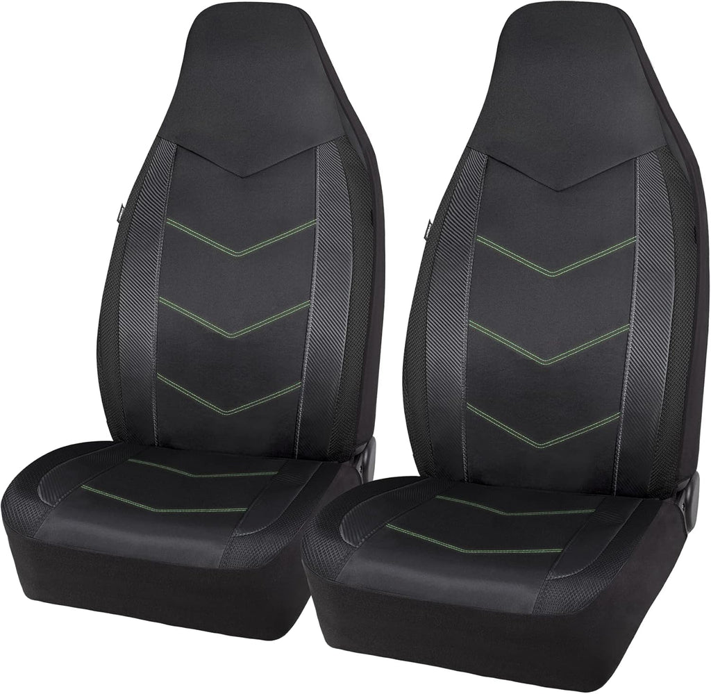 High Back Car Seat Covers Carbon Fiber Mesh Airbag Compatible 2PCS V403386