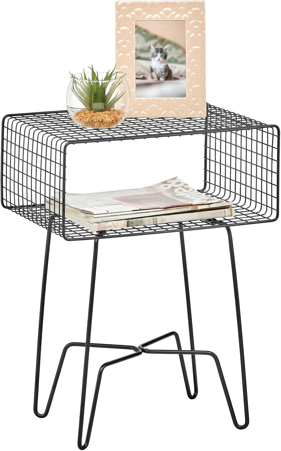 Bronze 2-Tier Metal End Table with Storage Shelf E223