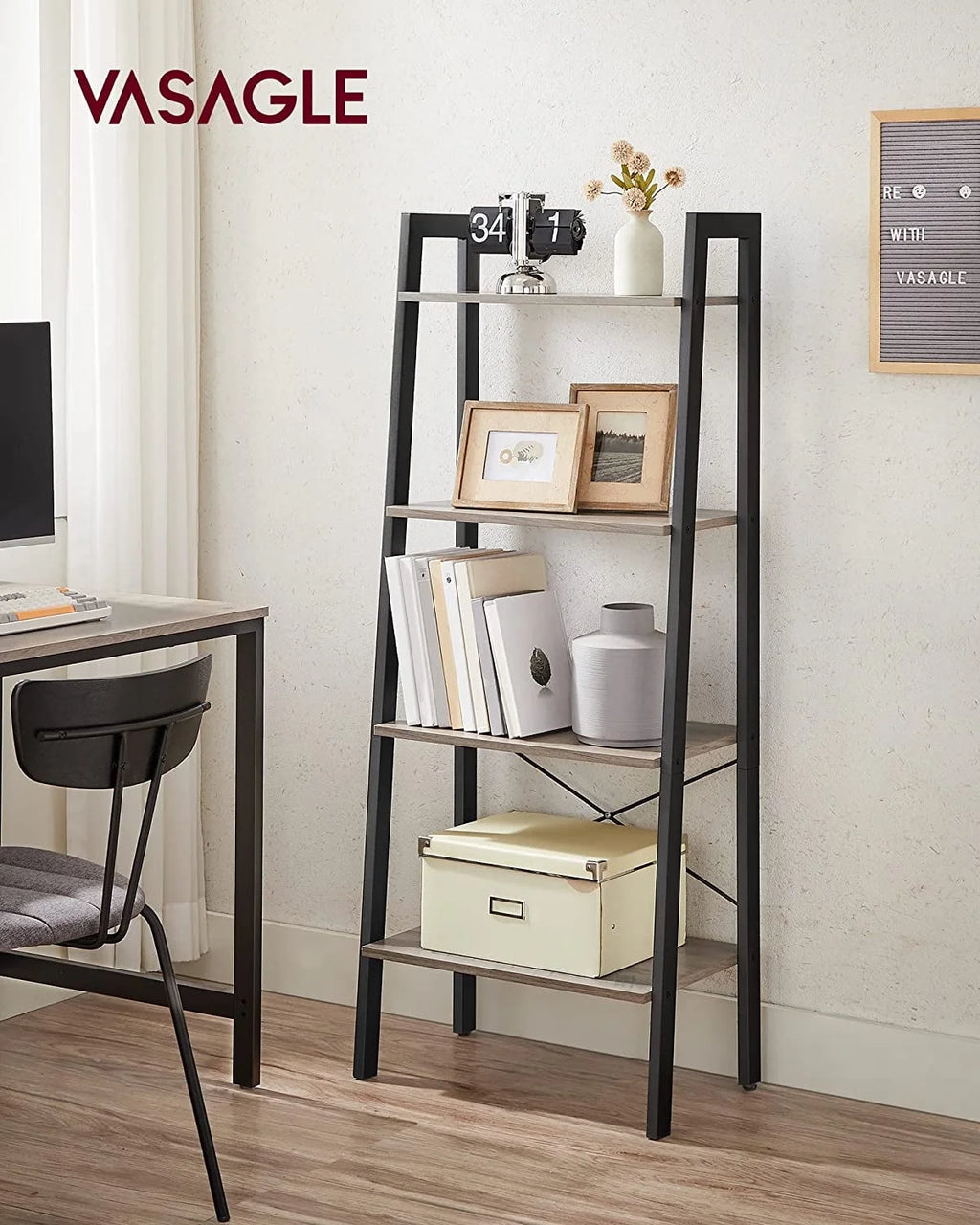 4-Tier Ladder Bookshelf with Steel Frame R3527