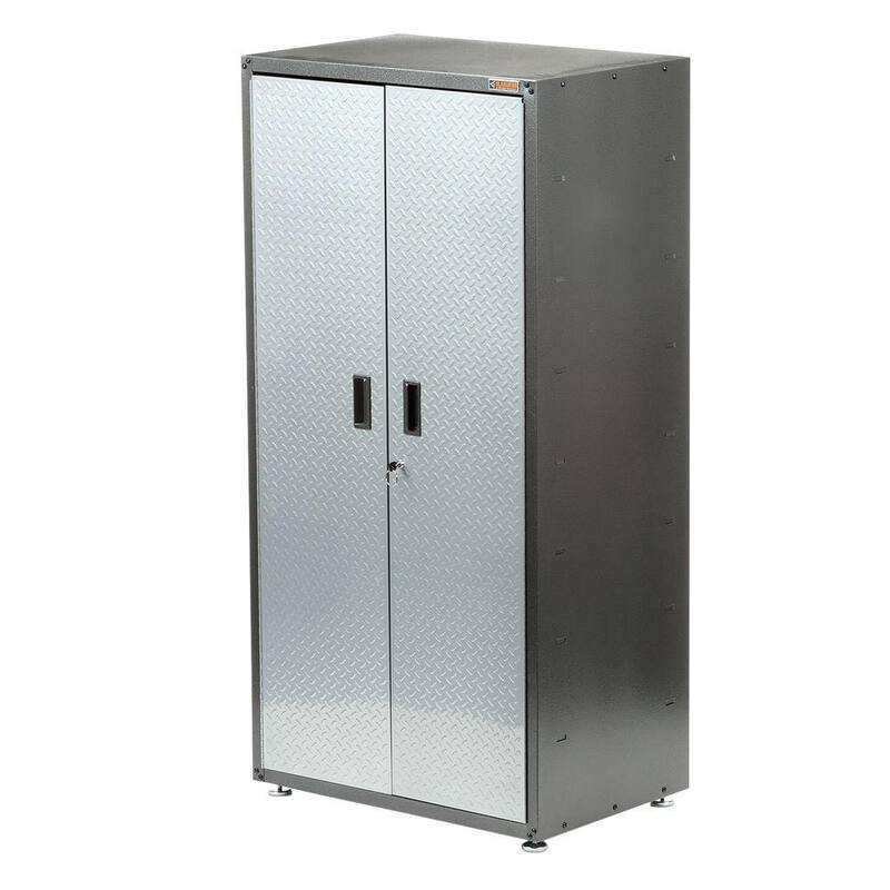 Steel Freestanding Garage Cabinet in Silver Tread E5295