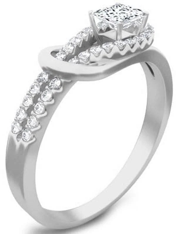 1.00 Carat Princess Cut Diamond Wedding Ring on 10k White Gold R964366