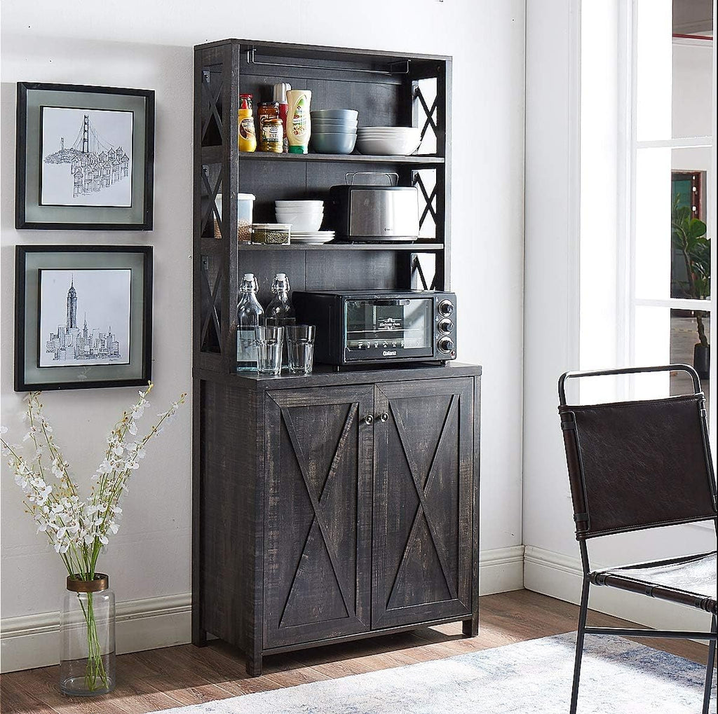 Stone Grey Bar Cabinet with Microwave Stand W466867