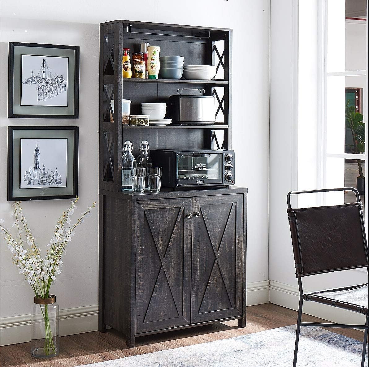 Stone Grey Bar Cabinet with Microwave Stand W466867