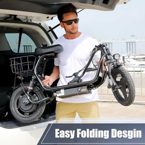 Electric Scooter with Seat, 14" Tires Foldable with Basket B40345