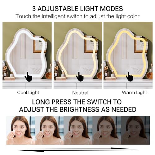 White Corner Makeup Vanity Table with Lighted Mirror and 4 Drawers G312