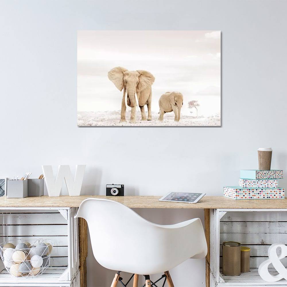 White Elephant Mom & Baby Canvas Wall Decor Prints E4127