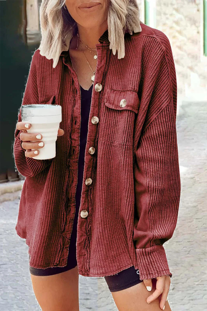 Solid Patchwork Turndown Collar Outerwear S45999