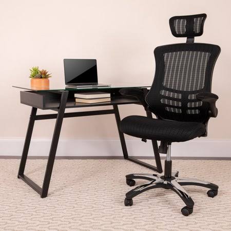 High Back Mesh Executive Office Chair with Adjustable Headrest, Black Y3706
