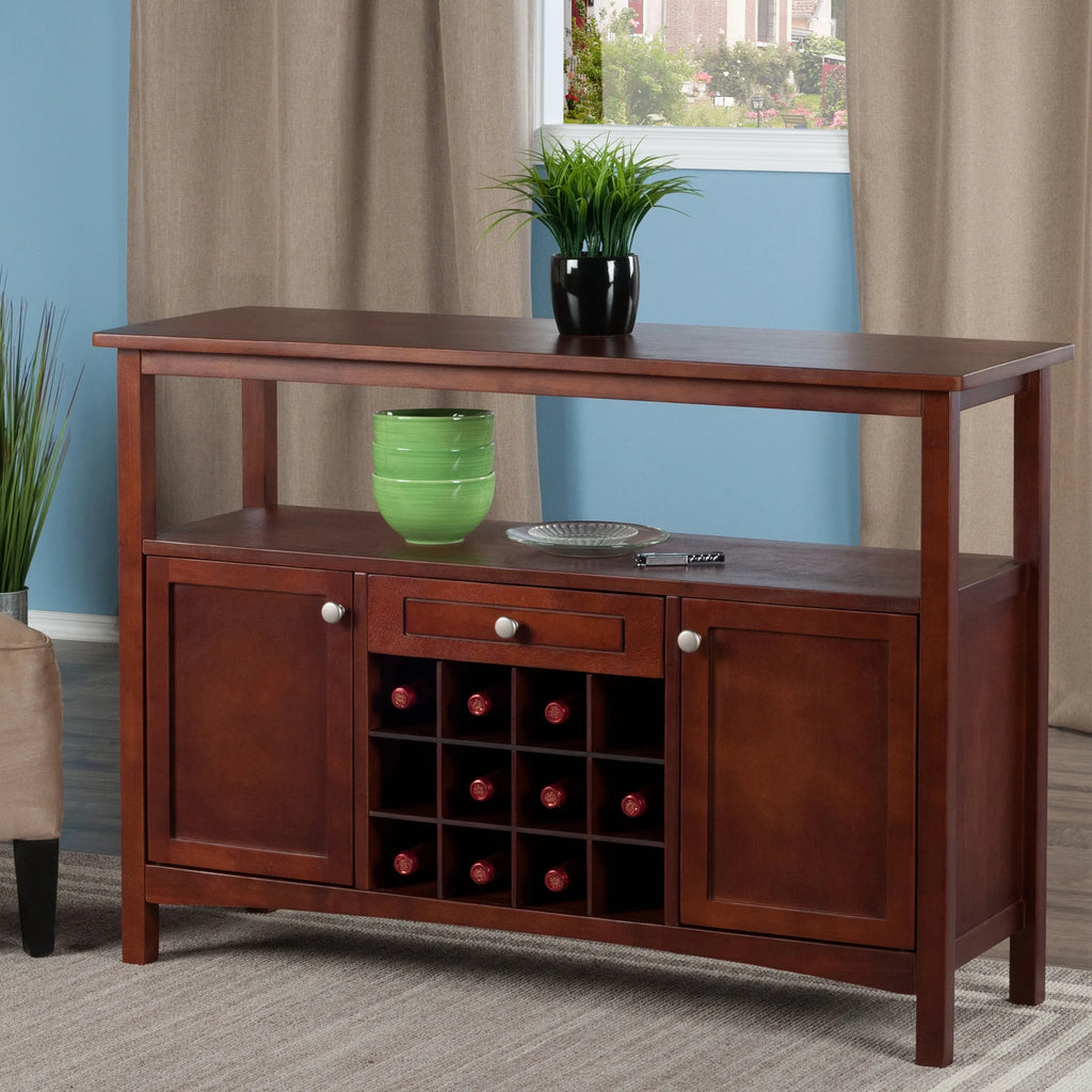 Walnut Finish Wood Buffet Display Cabinet H18753