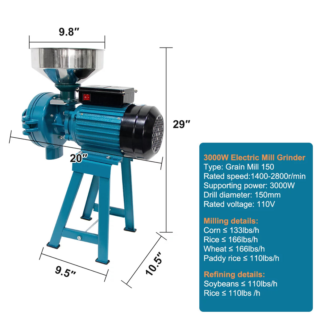 3000W Wet Dry Commercial Electric Grain Grinder Mill M6571