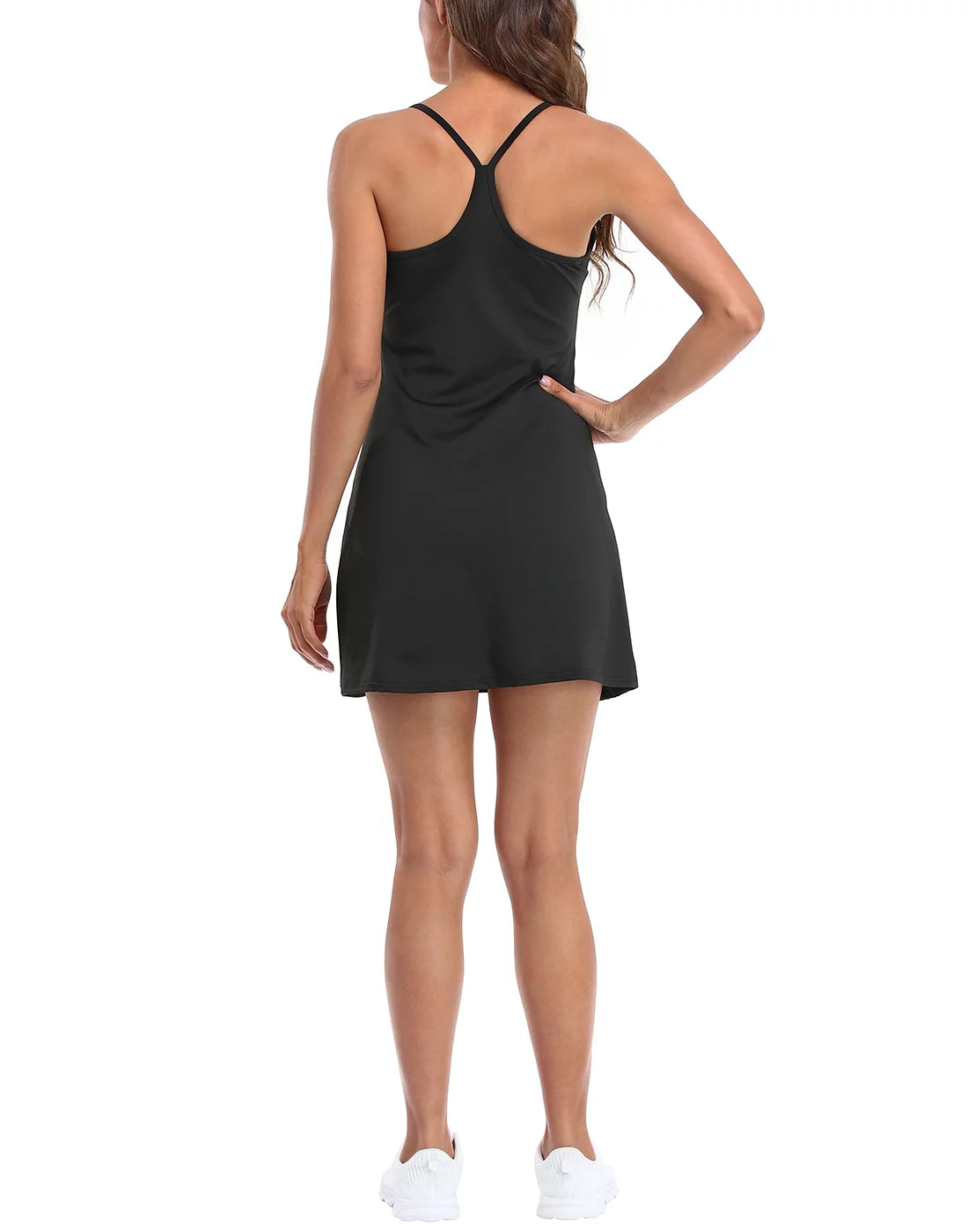 Black Sleeveless Athletic Workout Dress with Built in Shorts U9211