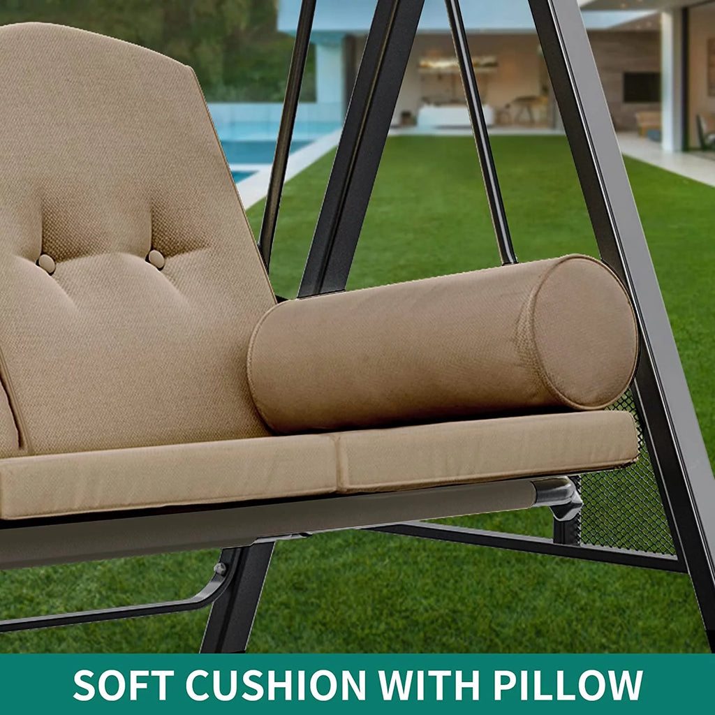 3 Person Outdoor Patio Swing Chair with Adjustable Canopy and Cushion P345