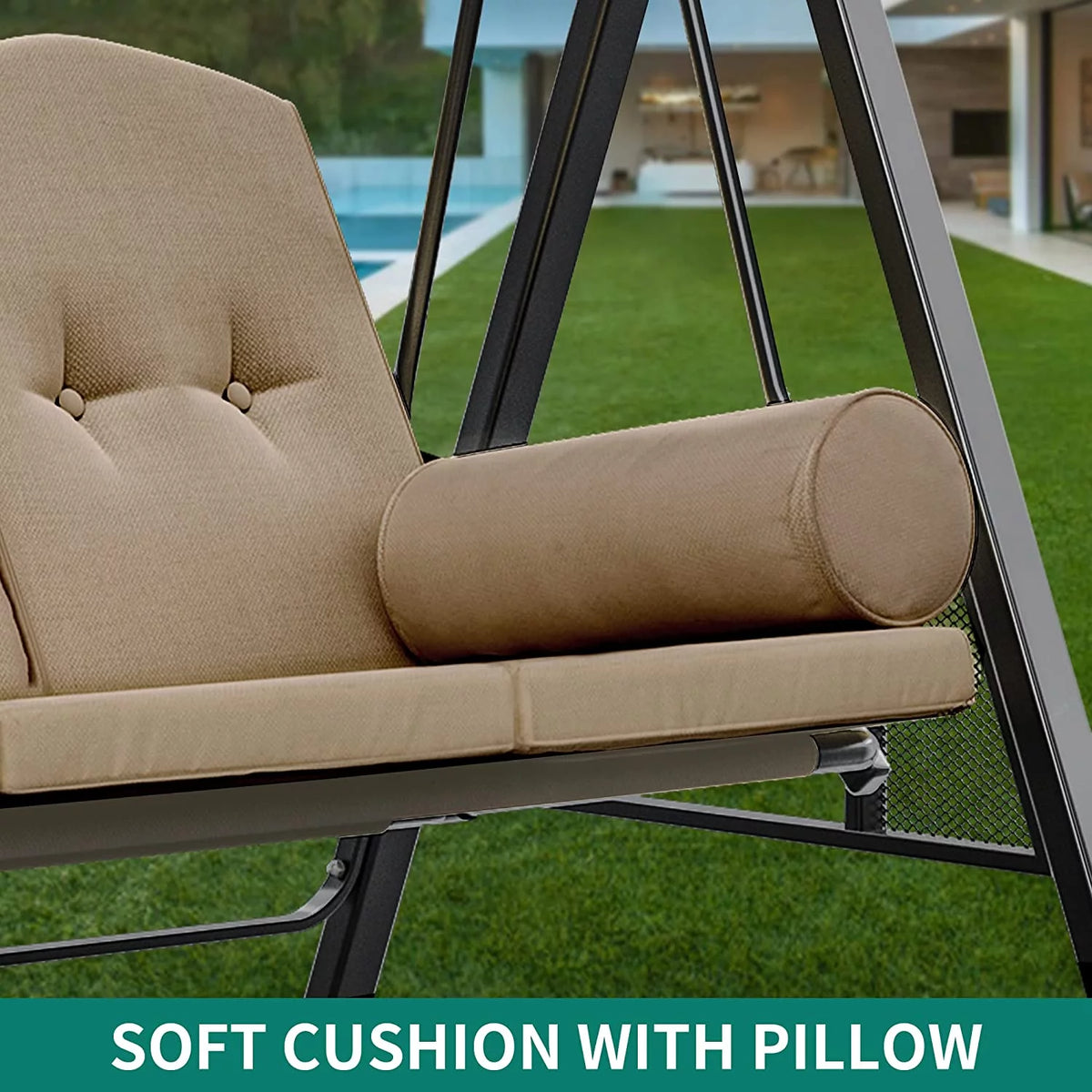 3 Person Outdoor Patio Swing Chair with Adjustable Canopy and Cushion P345