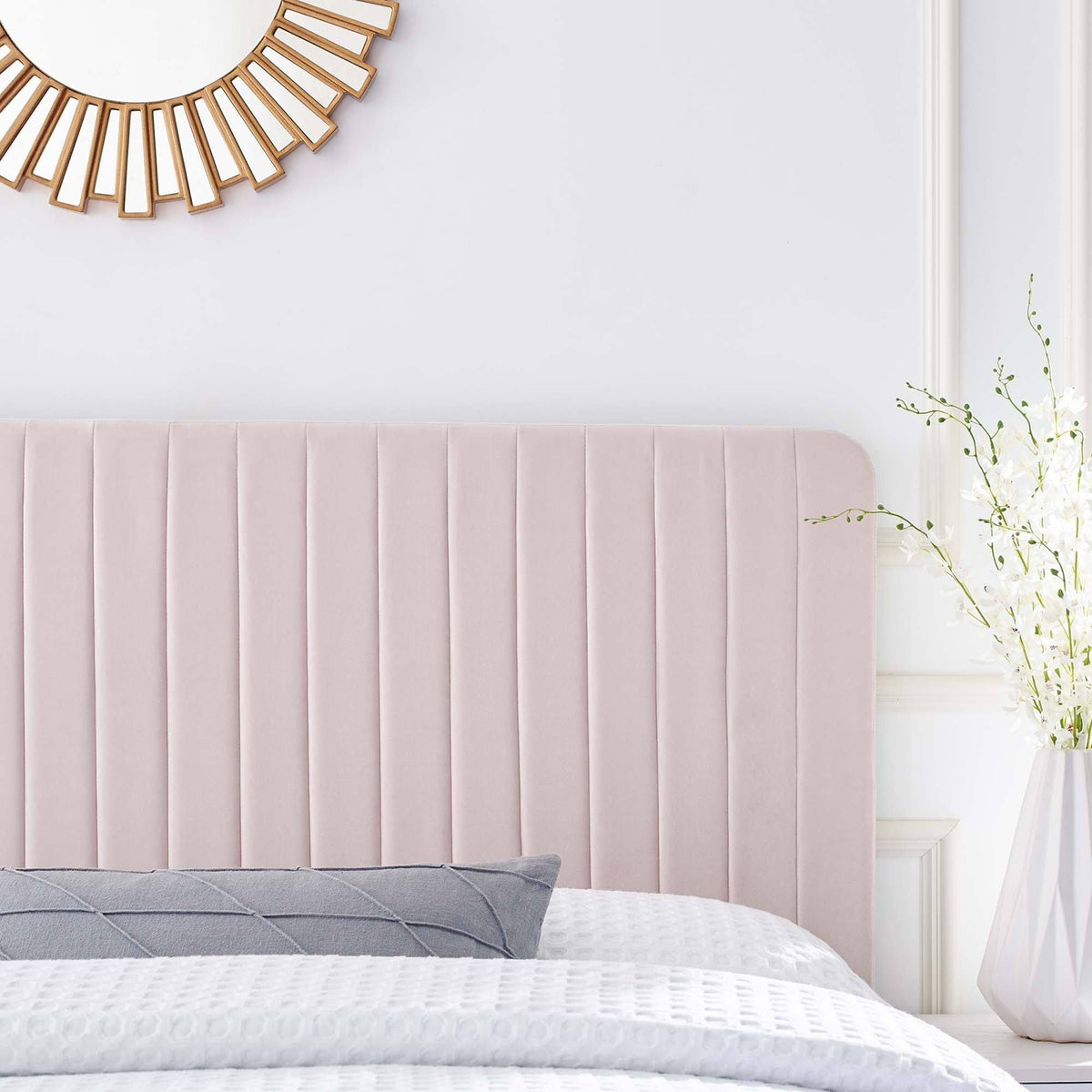 Pink Channel Tufted Performance Velvet King/California King Headboard I260354