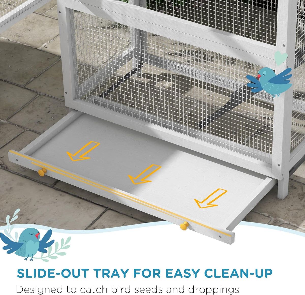 Gray Wooden Bird Cage with Slide-Out Tray A534