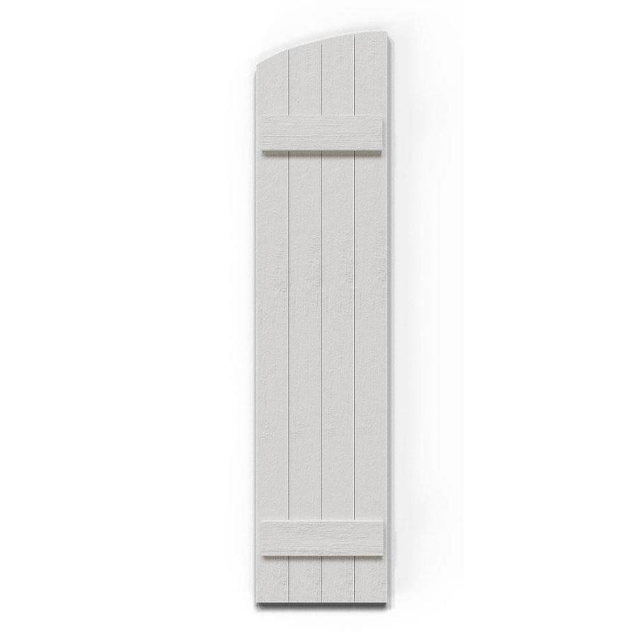 Rustic Four Board Joined Board-n-Batten Faux Wood Shutters with Elliptical Arch Top K8535