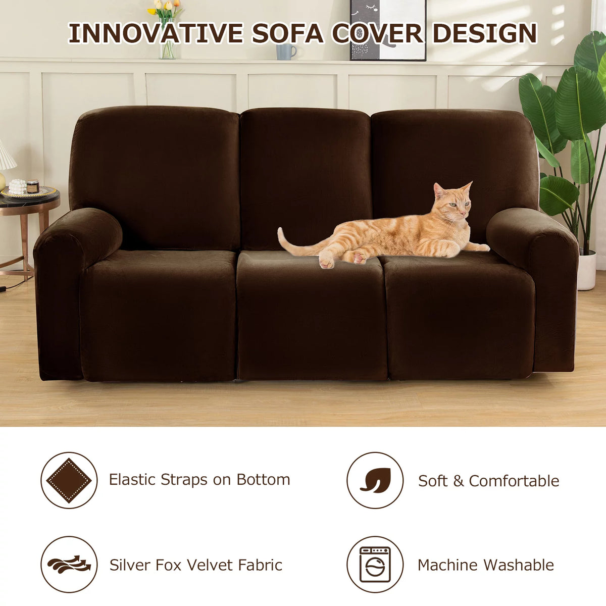 3 Seats Recliner Sofa Slipcover with Side Pocket M71267
