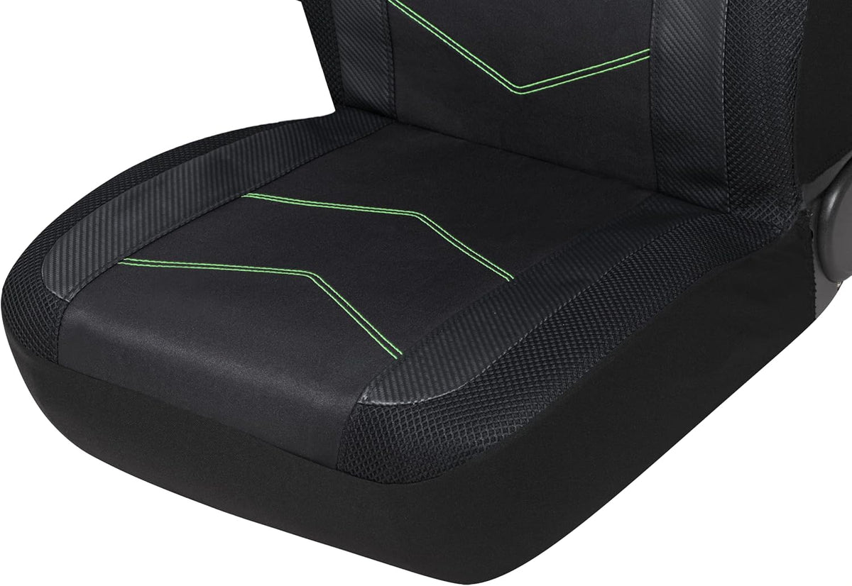 High Back Car Seat Covers Carbon Fiber Mesh Airbag Compatible 2PCS V403386