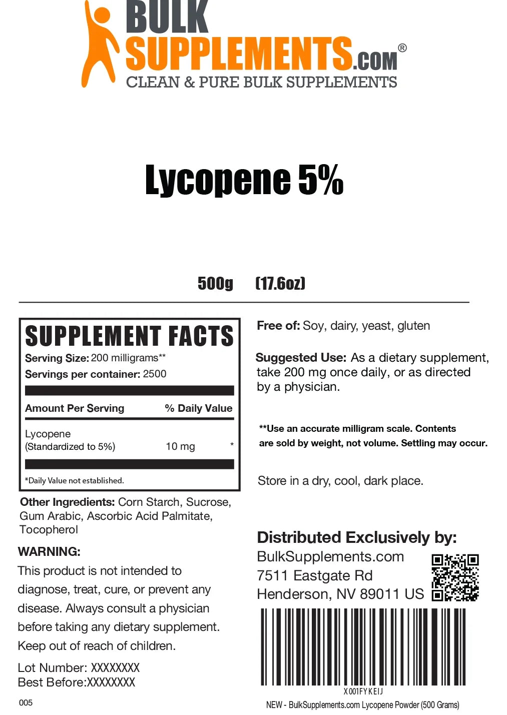 Lycopene Powder Antioxidants Supplement (500 Grams) O10177