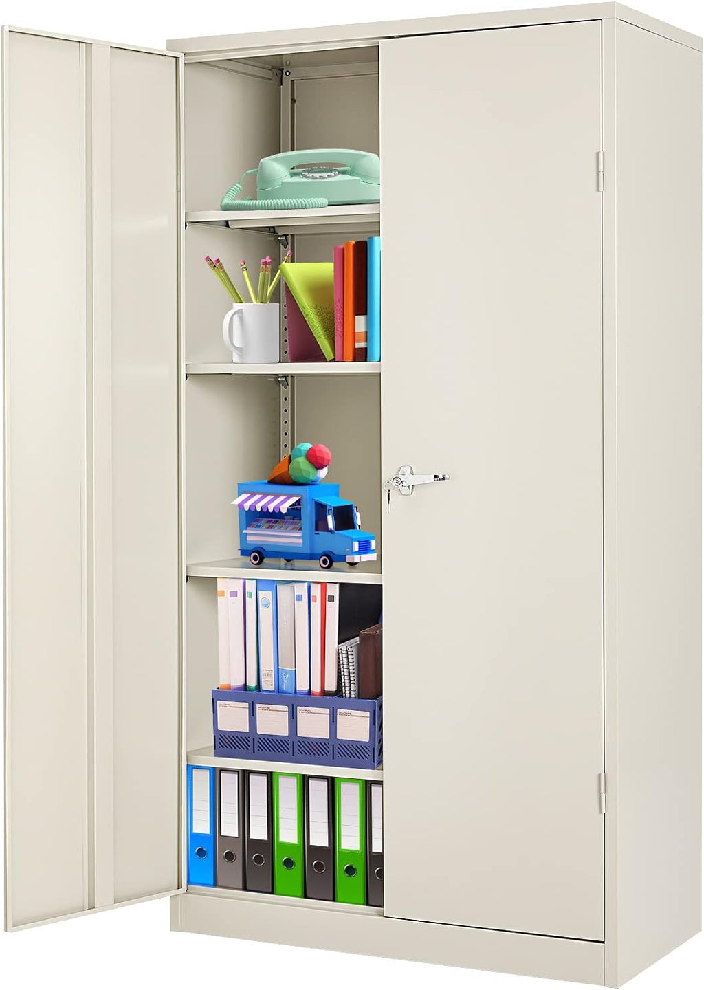 Locking Metal Cabinet with 2 Doors, 4 Adjustable Shelves, Black P3468
