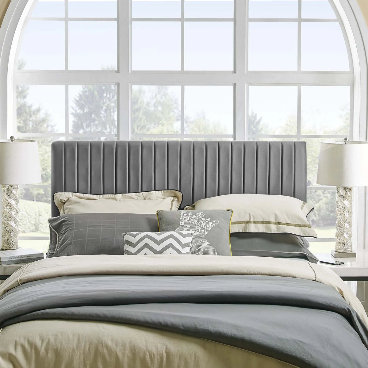 King California King Gray Velvet Headboard M5048