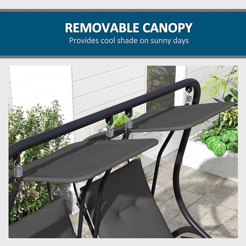 Patio Swing Chair with 2 Separate Seats, Removable Canopy and Cup Holders, Gray P799