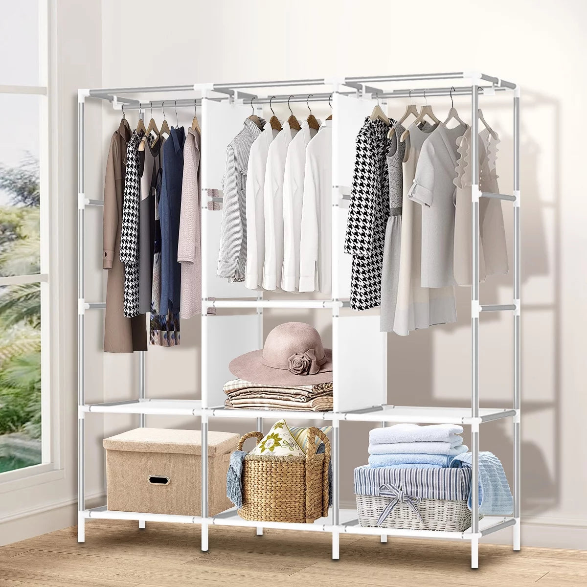 Portable Closet with Cover 50x17x67inch Gray J80152