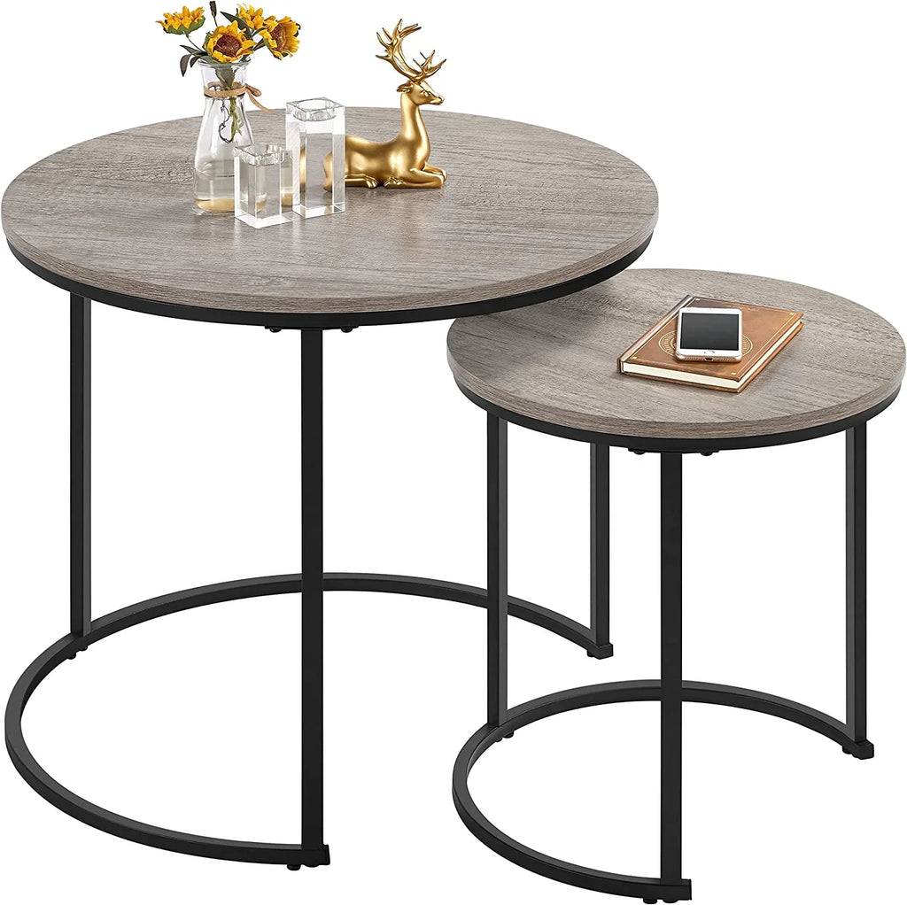 Coffee Table Set of 2 Round Wooden Metal Z5080