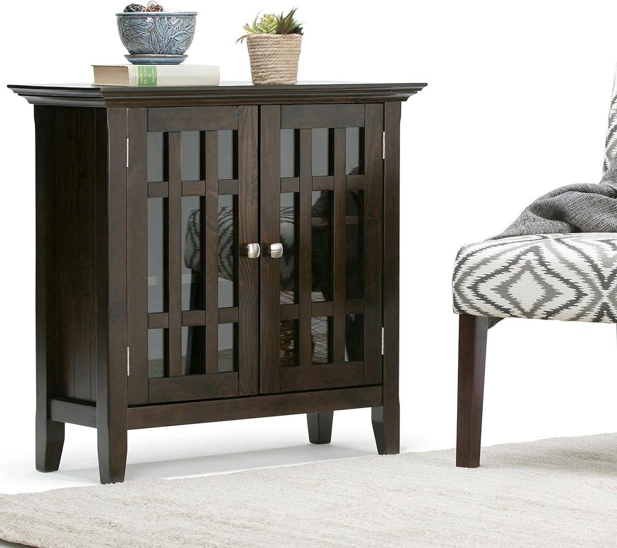 Farmhouse Grey Solid Wood Media Cabinet with 2 Tempered Glass Doors H85955