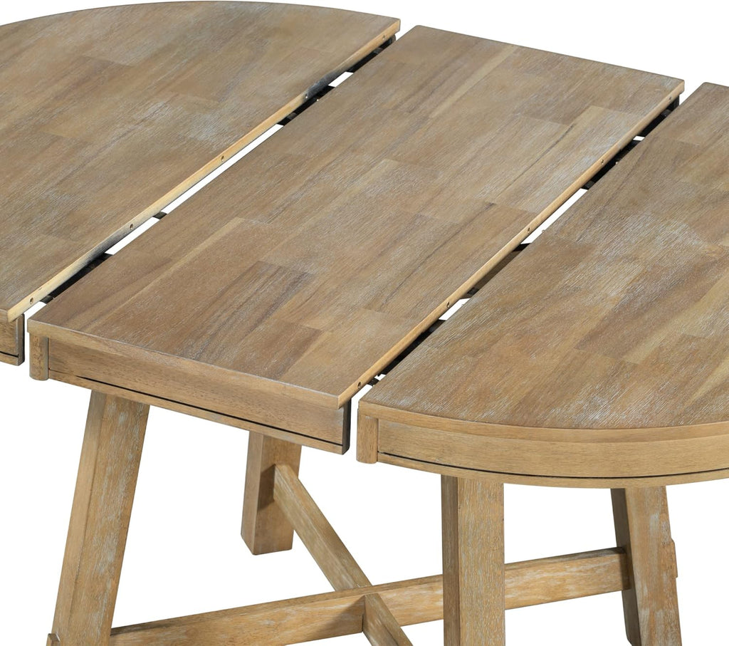 Natural Wood Wash Round Extendable Dining Table with Leaf S6255