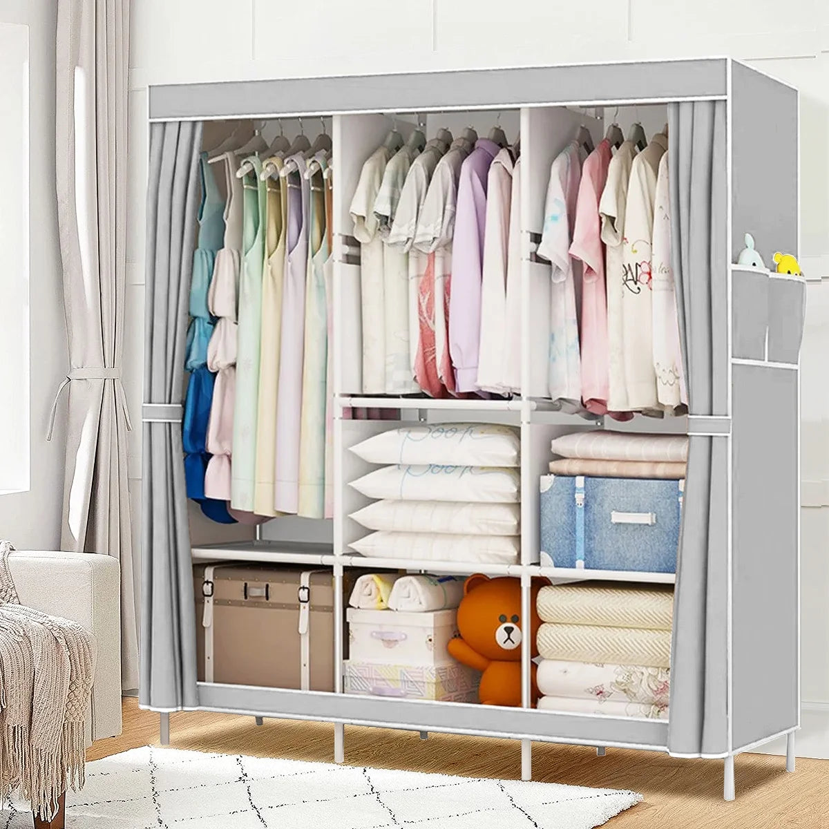 Portable Closet with Cover 50x17x67inch Gray J80152