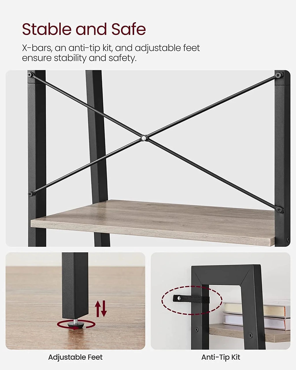 4-Tier Ladder Bookshelf with Steel Frame R3527