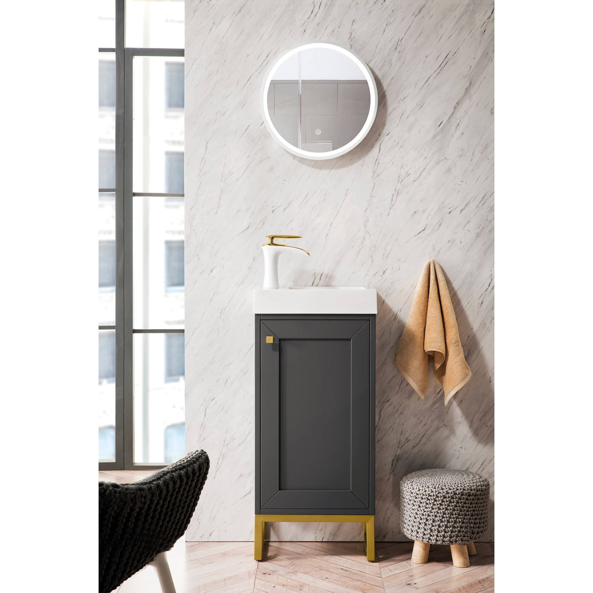 16 in. Chianti Single Vanity Cabinet with White Glossy Resin Countertop N356650
