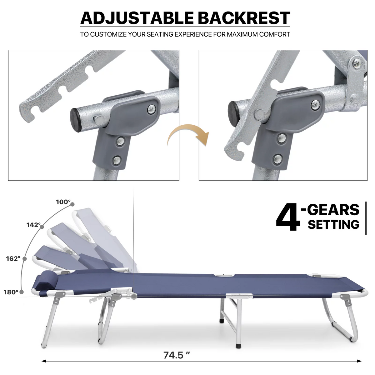 Navy Blue Portable Folding Camping Cot with Pillow and Carry Bag E2915