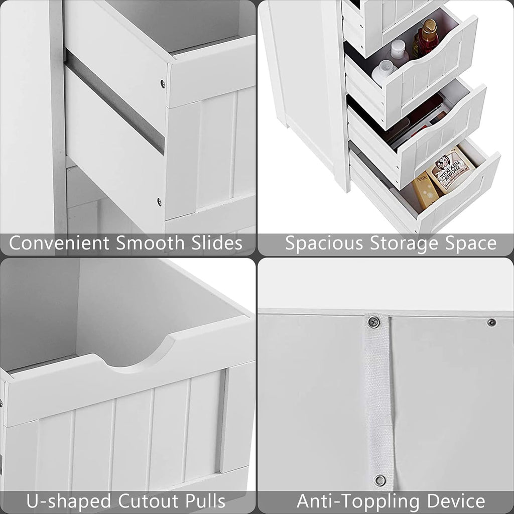 White Wooden Bathroom Floor Cabinet with 4 Drawers C70679